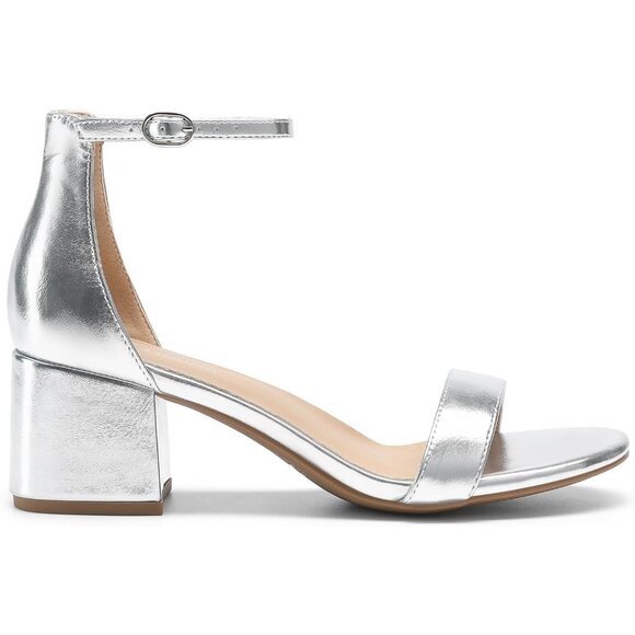 Dream Pairs Women's Silver-metallic Chunky Block Heel Ankle Strap Sandals Shoes - Picture 2 of 7